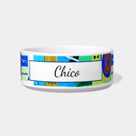 Comedero Matisse abstracto moderno azul y blanco