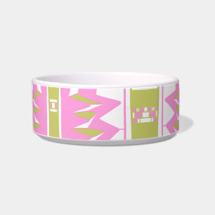 Comedero Mazipoodles Patrón Afrofuturista Verde Blanco Rosa