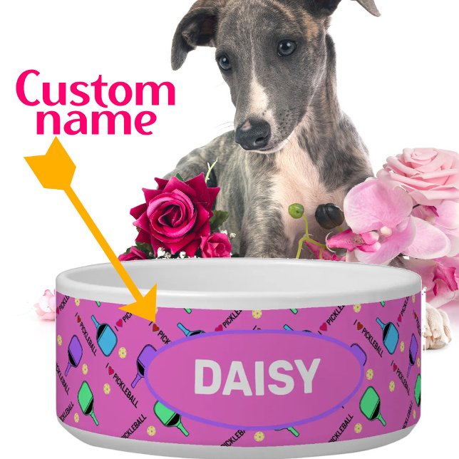 Comedero Me encanta el rosado de Pickleball con el nombre d (Subido por el creador)