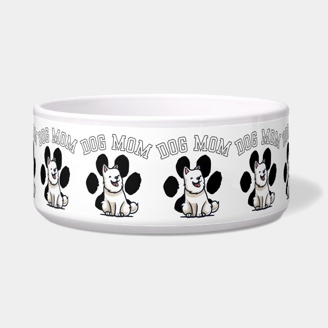 Comedero Men's Ceramic/Stainless Steel Bowl - "DOG MOM" Pat (Frente)