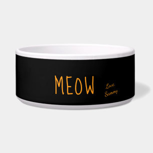 Comedero Meow Cute Text Mascota personalizado negro y amari