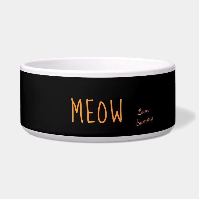 Comedero Meow Cute Text Mascota personalizado negro y amari (Frente)