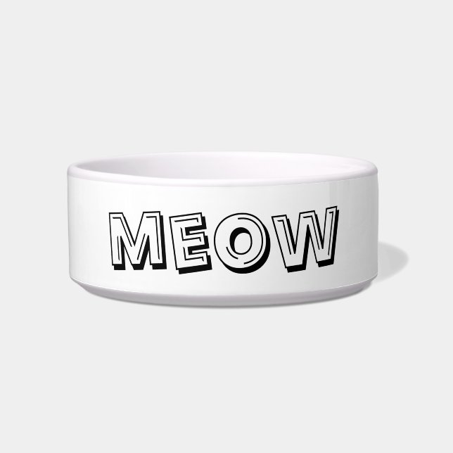Comedero Meow personalizado blanco negro gato moderno de te (Frente)