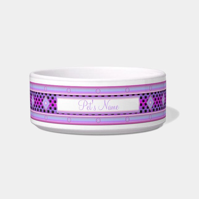 Comedero Metálico púrpura con cuadrados negros (Frente)