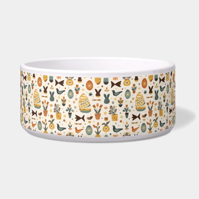 Comedero Mid‑Century Modern Easter Pet Bowl | Retro Bunny (Frente)