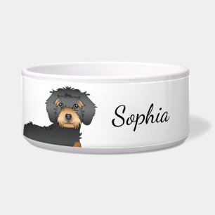 Comedero Mini Goldendoodle de dibujos animados negro y bron