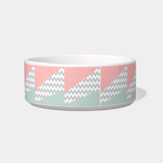 Comedero Mint y coral de Chevron gris (Izquierda)