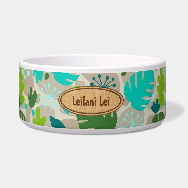 Comedero Mod Monstera Leaf Resumen Tropical Hawaiano -Guay (Frente)