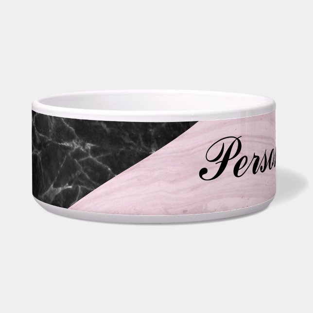 Comedero Moda Elegante Perro Personalizado de Mármol Rosa N (Frente)