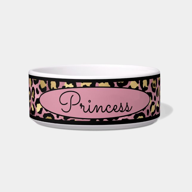 Comedero Moda Mascota de patrón de piel de leopardo rosa (Frente)