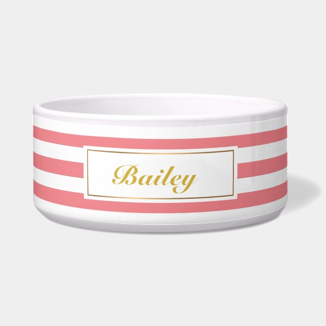 Comedero Moda Rubor Tazas rosadas Tazón de perro dorado (Frente)