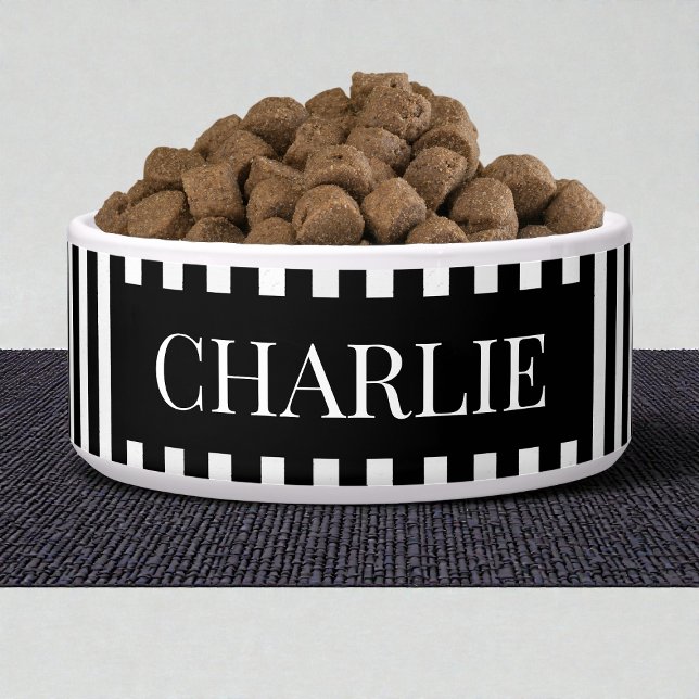 Comedero Modern Black Stripes Pattern Personalized Dog Pet (Modern Black Stripes Pattern Personalized Dog Pet Bowl)