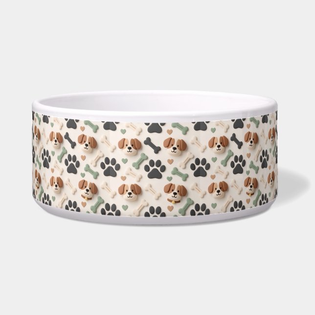 Comedero Modern Farmhouse Sage Green Paw Print Ceramic Dog (Frente)