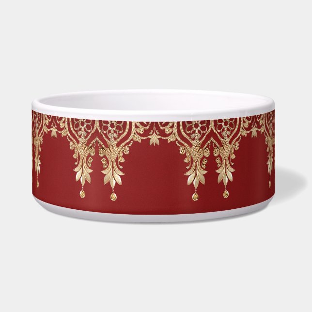 Comedero Modern Gold Red Floral Ceramic Pet Bowl (Frente)