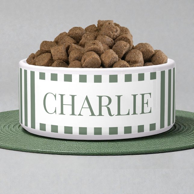 Comedero Modern Green Stripes Pattern Personalized Dog Pet (Modern Green Stripes Pattern Personalized Dog Pet Bowl)