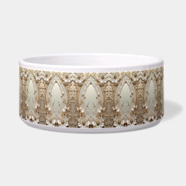 Comedero Modern White Flowers Pearls Ceramic Pet Bowl