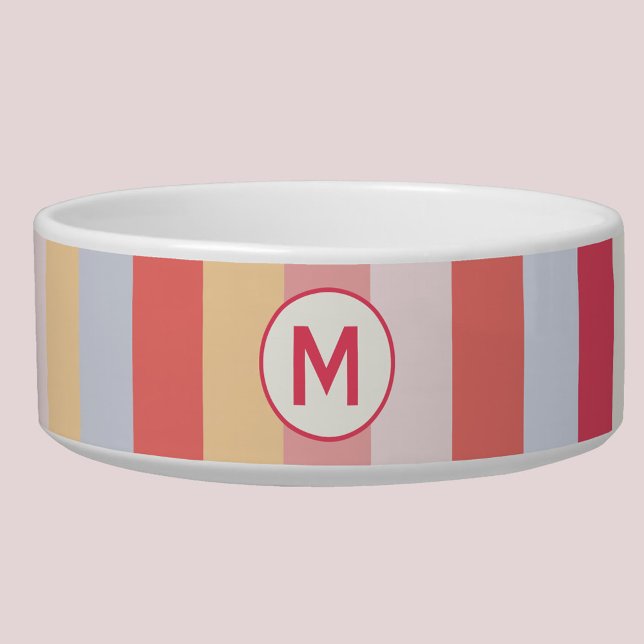 Comedero Moderno Monograma inicial Pastel Candy Stripe (Pastel striped personalized monogram initial pet bowl)