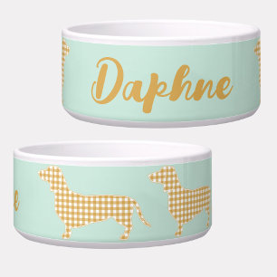 Comedero Moneda de Gingham Dachshund personalizada