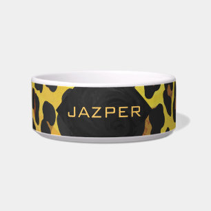 Comedero Monograma con leopardo marrón y amarillo