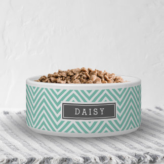 Comedero Monograma de Aqua y Chevron Gris