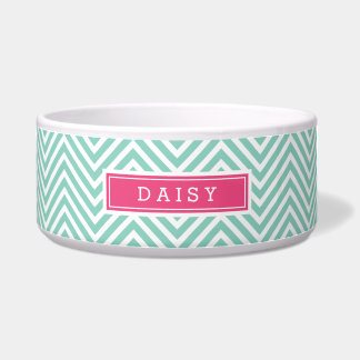 Comedero Monograma de Aqua y Chevron Rosa