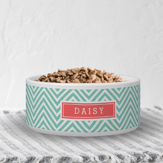Comedero Monograma de Aqua y Coral Chevron
