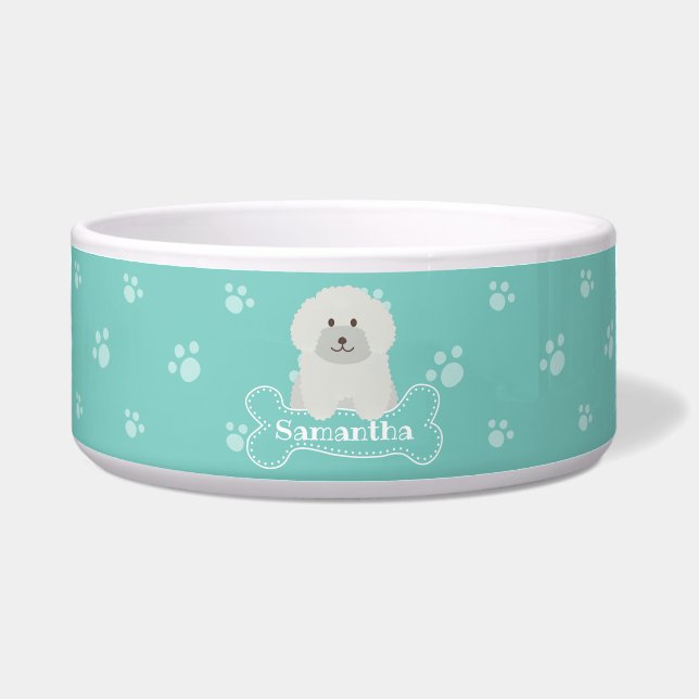 Comedero Monograma de cachorro de perro de cachorro blanco  (Frente)