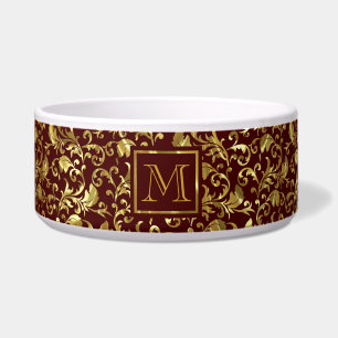 Comedero Monograma De Damascos De Color Marrón Oscuro Y Oro