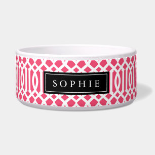 Comedero Monograma de enrejado rosa y negro