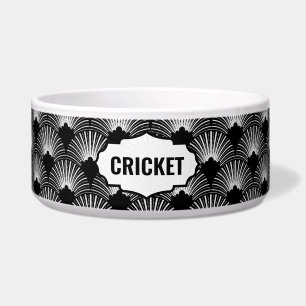 Comedero Monograma del patrón Art Deco en blanco y negro