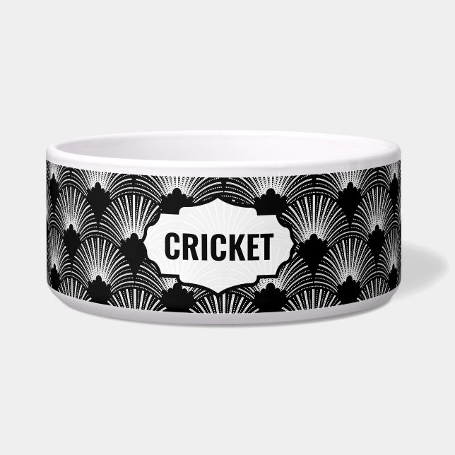 Comedero Monograma del patrón Art Deco en blanco y negro (Frente)