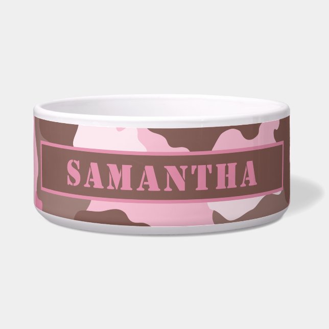 Comedero Monograma del patrón de camo rosado del camuflaje (Frente)