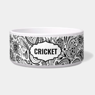 Comedero Monograma del patrón de paisley en blanco y negro