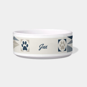 Comedero Monograma Geométrico Blue/Tan Pet Bowl con patas