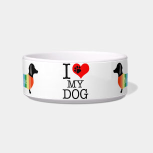 Comedero Monograma lindo arcoiris Dachshund Amo a mi perro