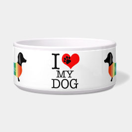 Comedero Monograma lindo arcoiris Dachshund Amo a mi perro