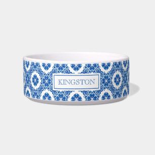 Comedero Monograma parisino de color azul y floral blanco