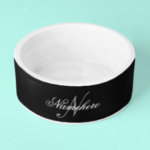 Comedero Monograma único personalizado de nombre blanco y n