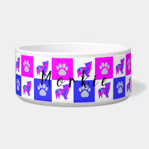 Comedero Morkie Terrier Dog & Paw Hot Pink & Blue Pet Bowl