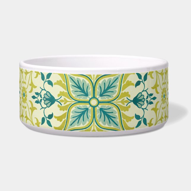 Comedero Morris Yellow Turquoise Vine & Flower Pattern (Frente)