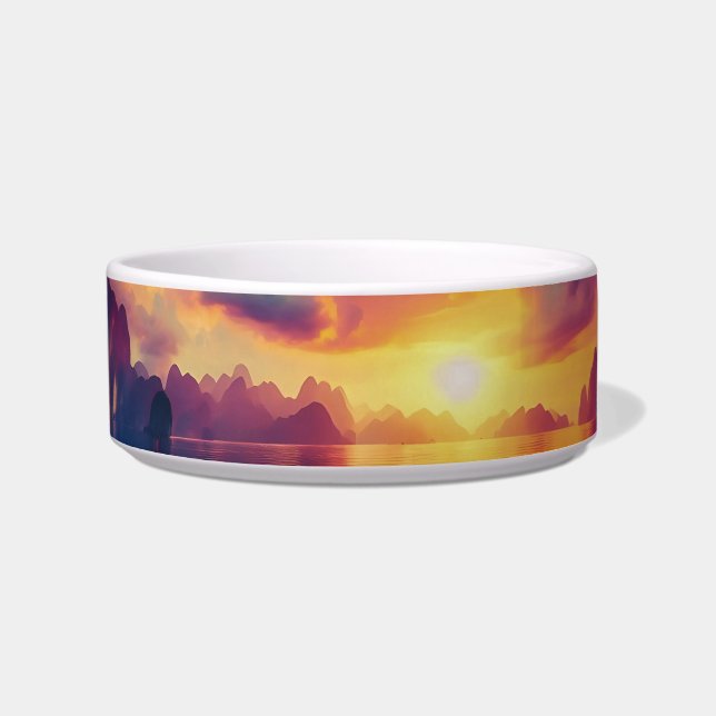 Comedero Motif de una puesta de sol roja épica (Frente)