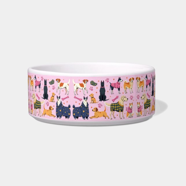 Comedero Muchos perros (Many Dogs Pink Background Dog Bowl!)