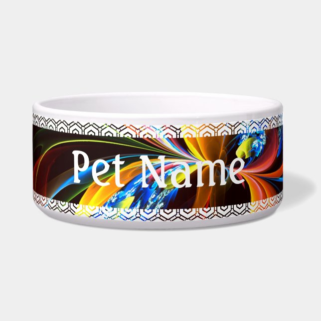 Comedero Naranja azul Floral Moderno Resumen Patrón de arte (Frente)