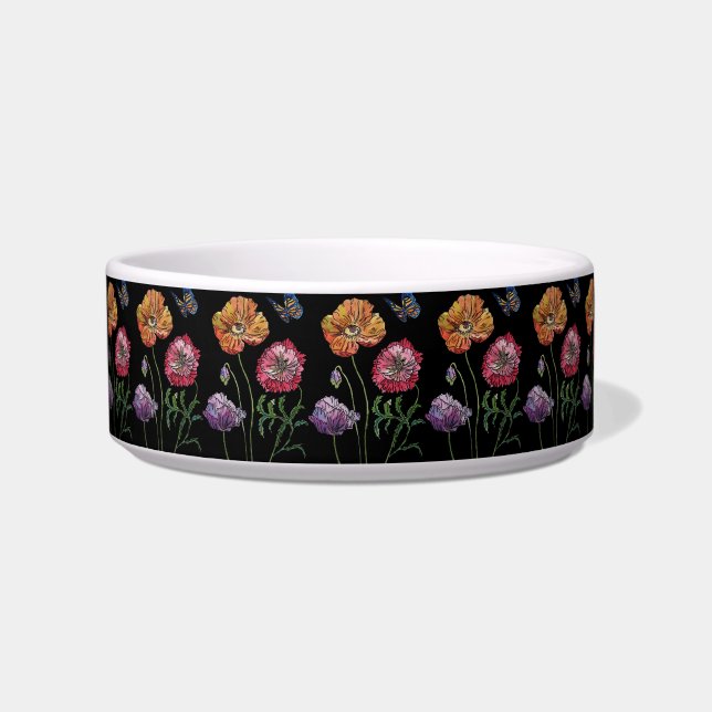 Comedero Naranja bonito amapola flores oscuro Mascota flora (Frente)