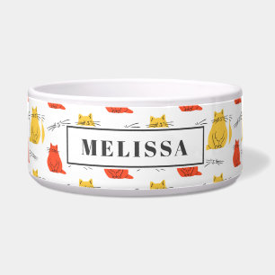 Comedero Naranja del patrón de gatos personalizado amarillo