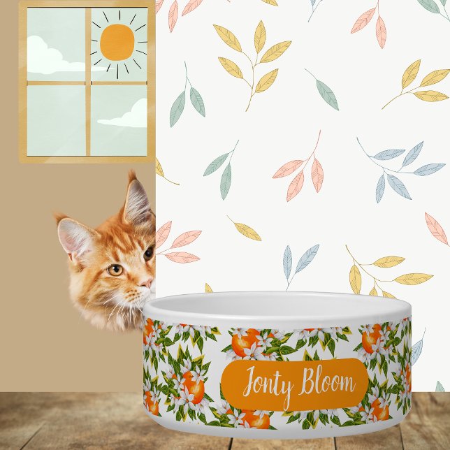 Comedero Naranja personalizado Blossom Floral Pet Bowl (Subido por el creador)