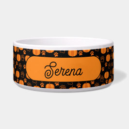 Comedero Naranja y negro de calabazas y patas personalizada