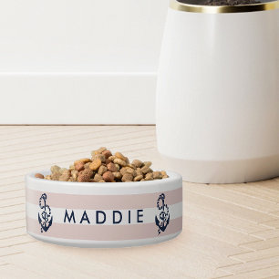 Comedero Nautical Pink Stripe Anchor Personalizado