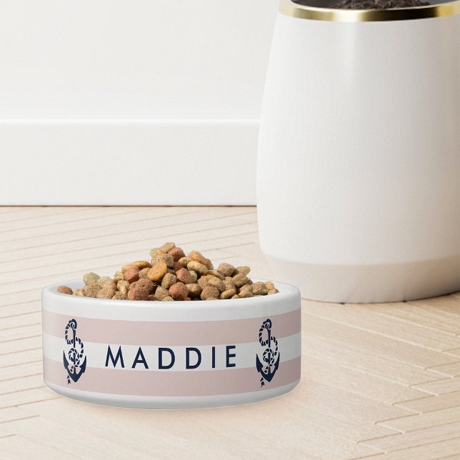 Comedero Nautical Pink Stripe Anchor Personalizado (Subido por el creador)