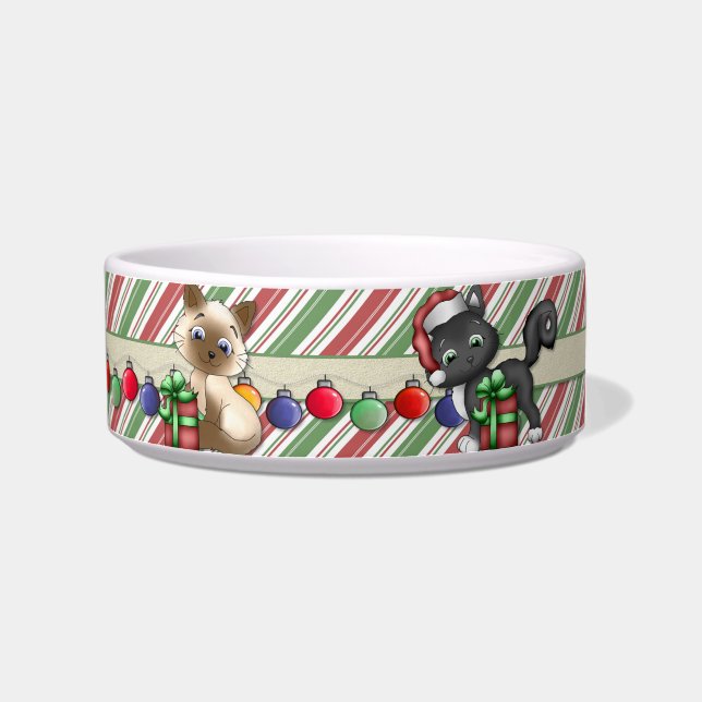 Comedero Navidades a rayas Holiday Cat Dish - Personalizar (Derecha)